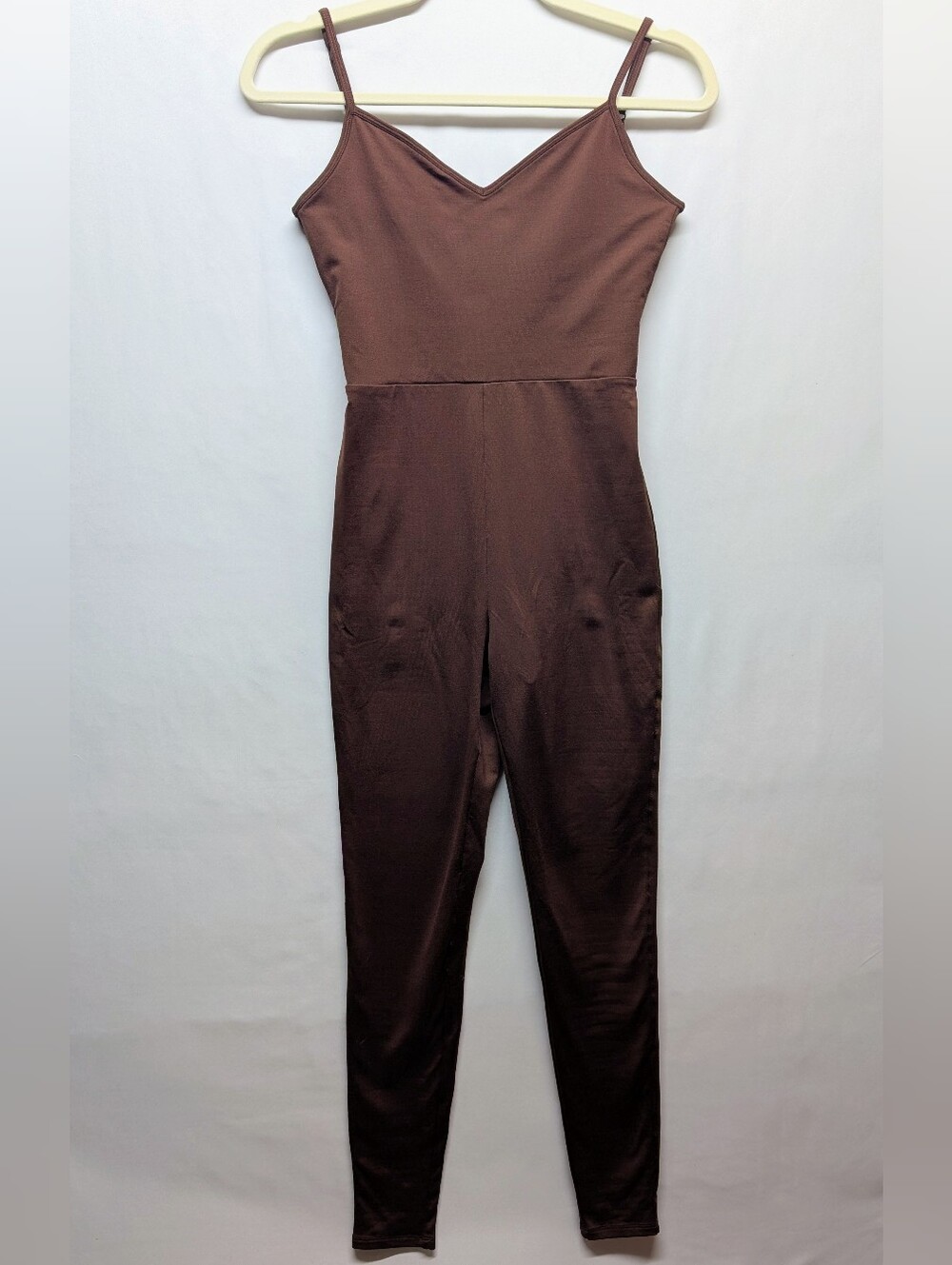 412-Reformation Chocolate Brown Spaghetti-Strap Jumpsuit